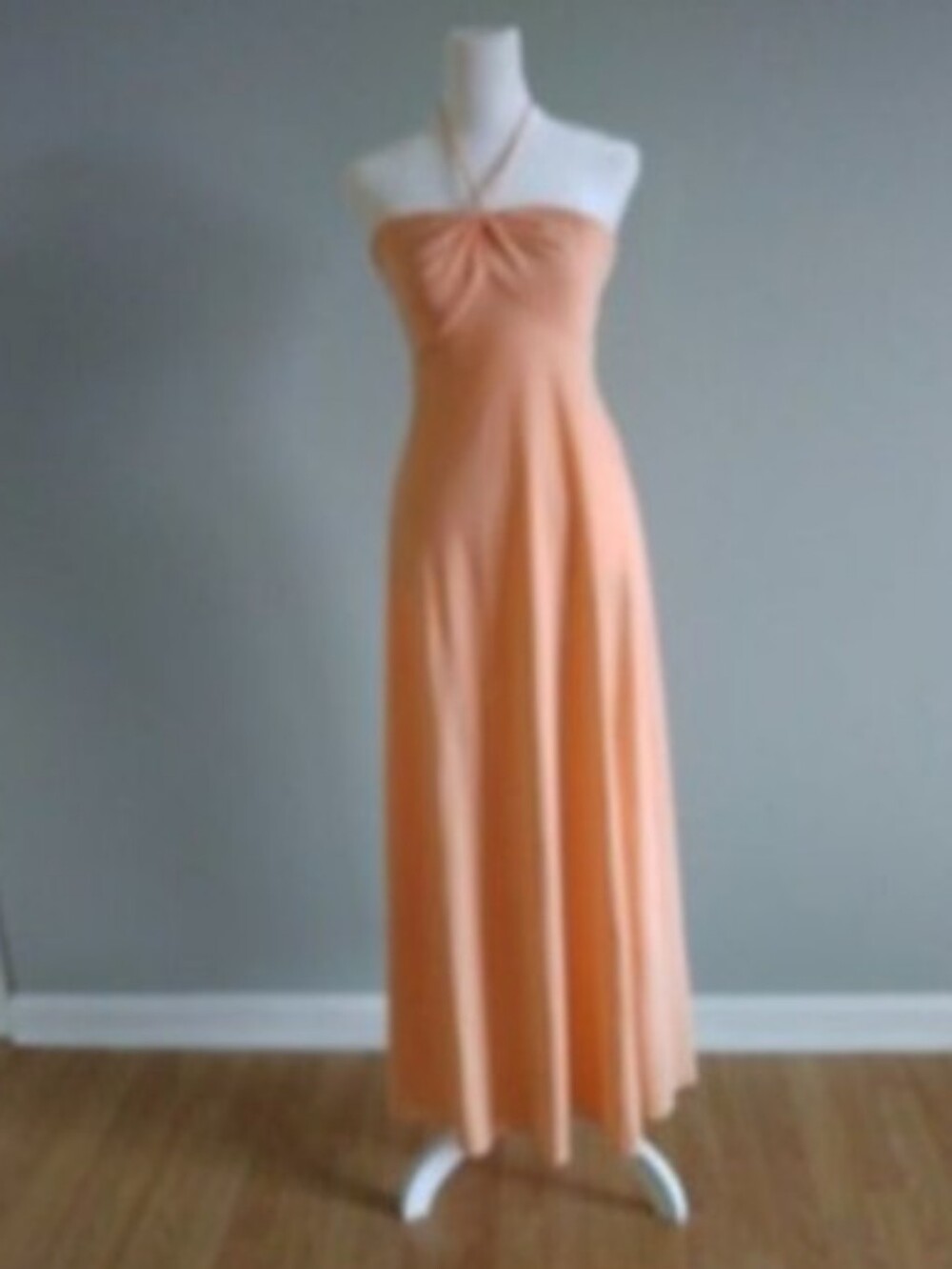 Vintage 1970s Womens Orange Halter Maxi Midi Dress